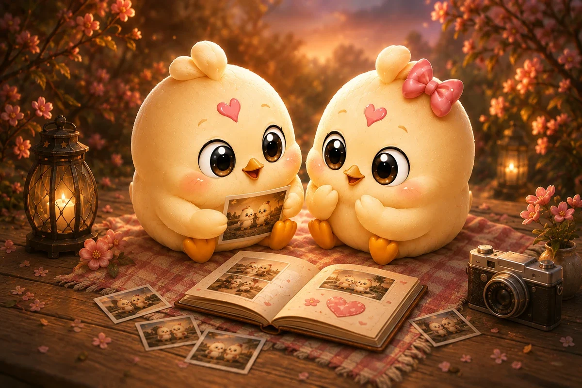 Two Peeps looking through their shared photo album